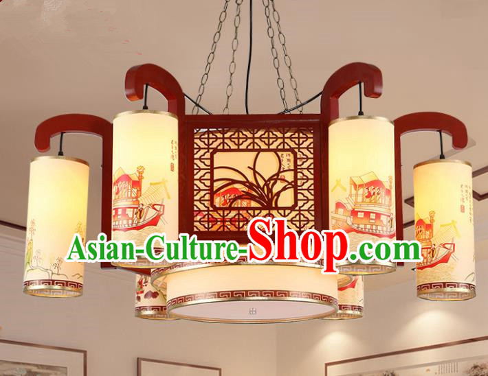 Traditional Chinese Handmade Sheepskin Lantern Classical Wood Carving Orchid Palace Lantern China Ceiling Palace Lamp
