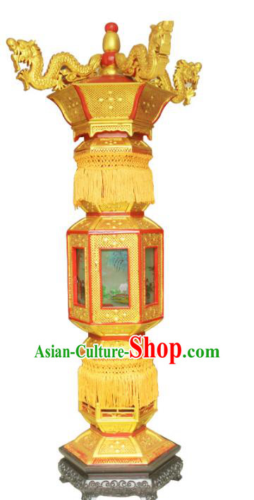 Traditional Chinese Handmade Gold-plating Lantern Classical Dragons Palace Lantern China Floor Palace Lamp