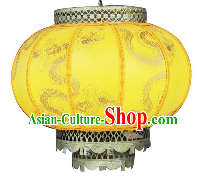 Traditional Chinese Handmade Yellow Sheepskin Ceiling Lantern Classical Round Palace Lantern China Palace Lamp