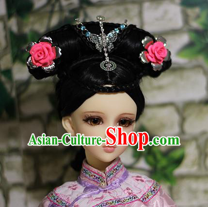 Traditional Handmade Chinese Ancient Qing Dynasty Princess Hair Accessories Hairpins and Wig Complete Set for Women