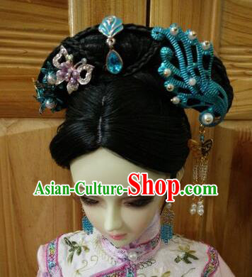 Traditional Handmade Chinese Qing Dynasty Princess Wig Sheath Ancient Manchu Princess Wiggery for Women