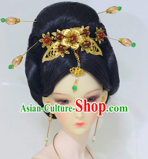 Traditional Handmade Chinese Tang Dynasty Imperial Empress Hair Accessories Hairpins and Wig for Women