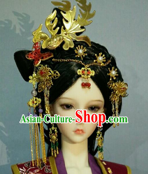 Traditional Handmade Chinese Tang Dynasty Empress Palace Lady Hair Accessories Hairpins and Wig for Women