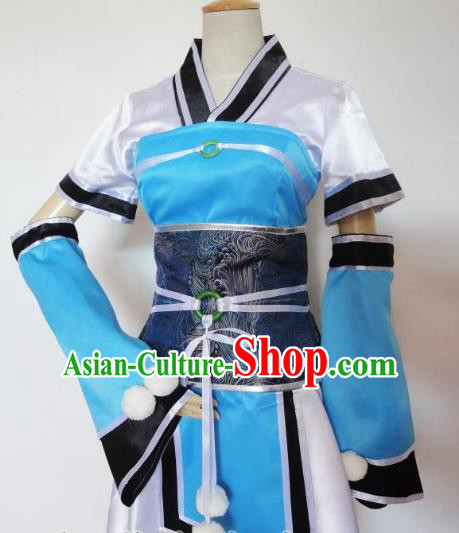 Traditional Chinese Ancient Cosplay Swordsman Clothing Han Dynasty Young Lady Blue Costume for Women