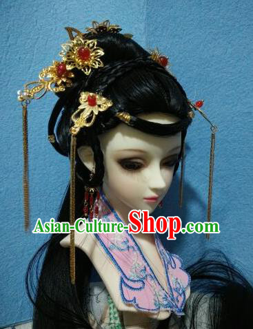 Traditional Handmade Chinese Tang Dynasty Palace Princess Hair Accessories Hairpins and Wig for Women