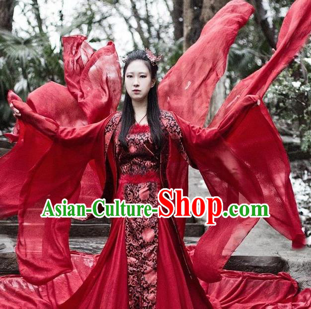 Traditional Chinese Ancient Bride Hanfu Costume Han Dynasty Palace Lady Princess Clothing for Women