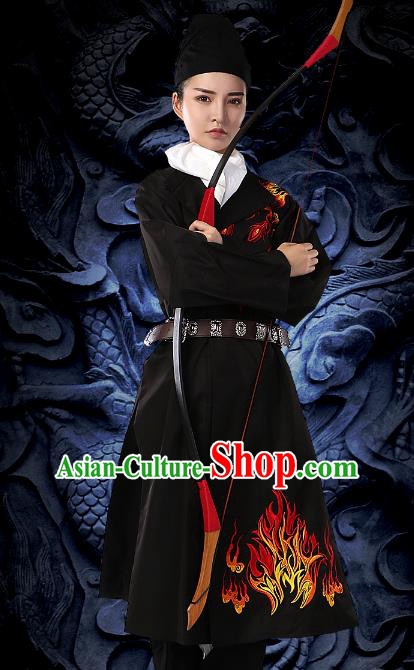 Traditional Chinese Tang Dynasty Swordsman Black Costume Ancient Imperial Bodyguard Embroidered Clothing for Women