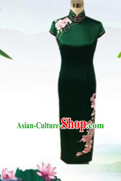Traditional Chinese National Costume Wedding Mandarin Qipao, Tang Suit Atrovirens Chirpaur Silk Cheongsam Clothing for Women