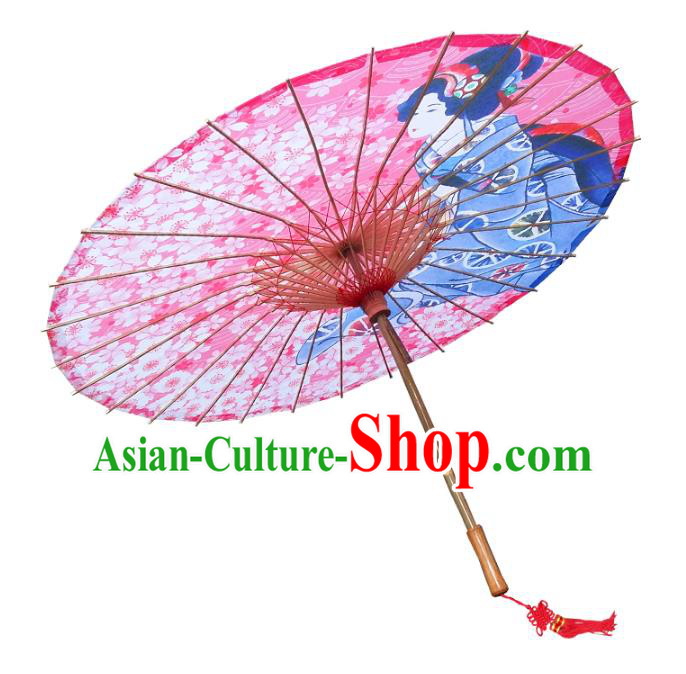 Asian China Dance Umbrella Handmade Classical Printing Oriental Cherry Oil-paper Umbrellas Stage Performance Pink Umbrella