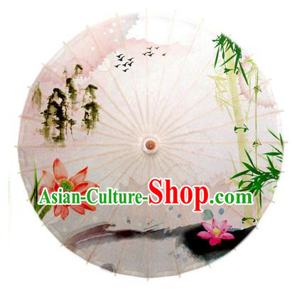 Asian China Dance Umbrella Stage Performance Umbrella Hand Painting Lotus Bamboo Oil-paper Umbrellas