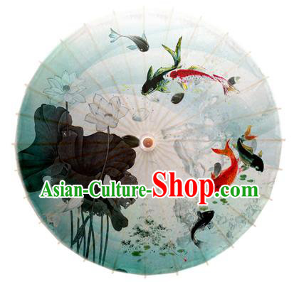 Asian China Dance Umbrella Stage Performance Umbrella Hand Ink Painting Lotus Fishes Oil-paper Umbrellas