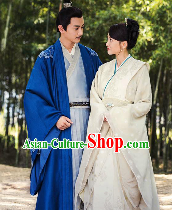 Traditional Chinese Ancient Sui Dynasty Imperial Emperor and Empress Embroidered Costume Complete Set