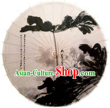 Asian China Dance Handmade Umbrella Stage Performance Props Umbrella Ink Painting Lotus Oil-paper Umbrellas
