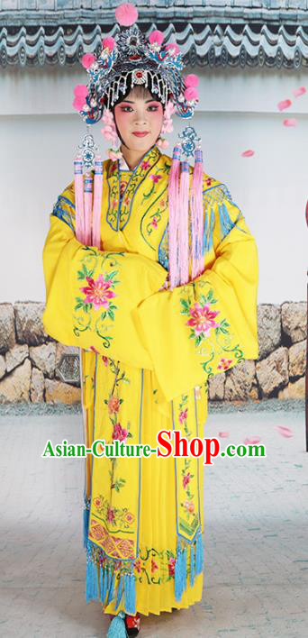 Chinese Beijing Opera Diva Palace Lady Embroidered Yellow Costume, China Peking Opera Actress Embroidery Clothing