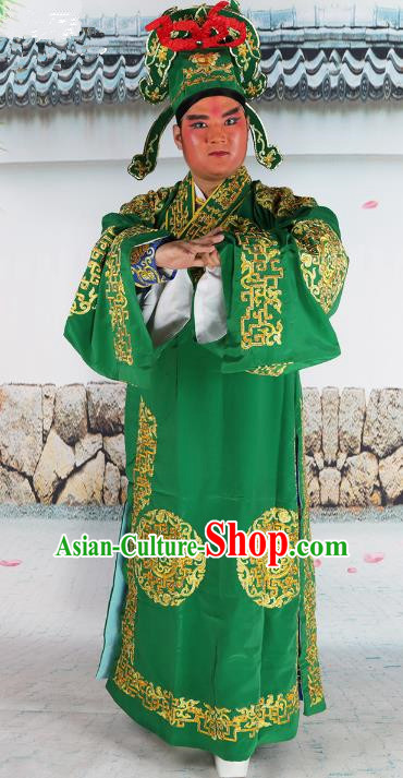 Chinese Beijing Opera Niche Costume Green Embroidered Robe, China Peking Opera Scholar Embroidery Clothing
