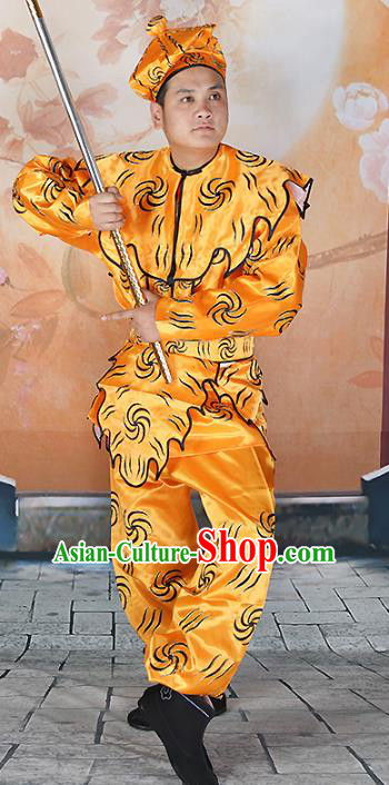 Chinese Beijing Opera Takefu Costume Yellow Embroidered Robe, China Peking Opera Monkey King Embroidery Clothing