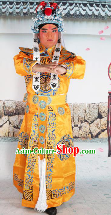 Chinese Beijing Opera Takefu Costume Yellow Embroidered Robe, China Peking Opera Imperial Bodyguard Embroidery Clothing