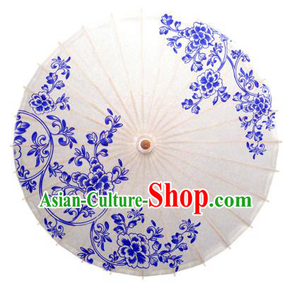 China Traditional Dance Handmade Umbrella Printing Blue Peony Flowers Oil-paper Umbrella Stage Performance Props Umbrellas
