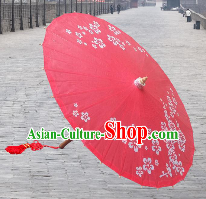 China Traditional Dance Handmade Umbrella Painting Flowers Red Oil-paper Umbrella Stage Performance Props Umbrellas
