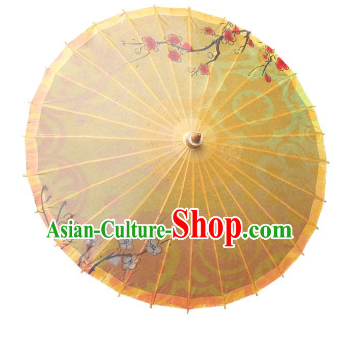 China Traditional Dance Handmade Umbrella Ink Painting Wintersweet Yellow Oil-paper Umbrella Stage Performance Props Umbrellas