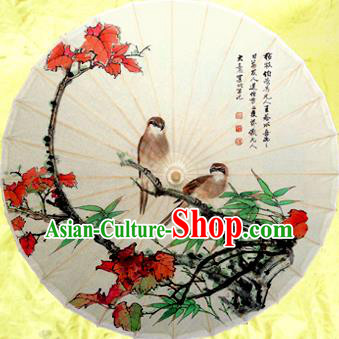 Handmade China Traditional Dance Painting Red Leaf Umbrella Oil-paper Umbrella Stage Performance Props Umbrellas