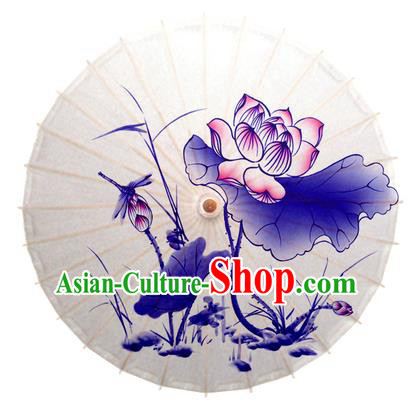 China Traditional Dance Handmade Umbrella Printing Dragonfly Lotus Oil-paper Umbrella Stage Performance Props Umbrellas