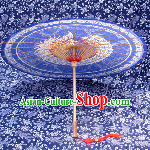 Handmade China Traditional Folk Dance Umbrella Painting Phoenix Blue Oil-paper Umbrella Stage Performance Props Umbrellas