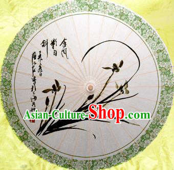 China Traditional Dance Handmade Umbrella Classical Ink Painting Orchid Oil-paper Umbrella Stage Performance Props Umbrellas