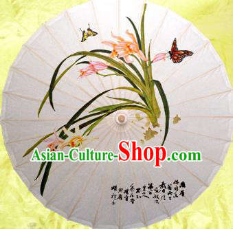 Handmade China Traditional Dance Umbrella Classical Painting Orchid Oil-paper Umbrella Stage Performance Props Umbrellas