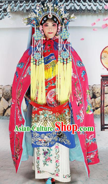 Chinese Beijing Opera Diva Costume Rosy Embroidered Cloak, China Peking Opera Actress Embroidery Mantle Clothing