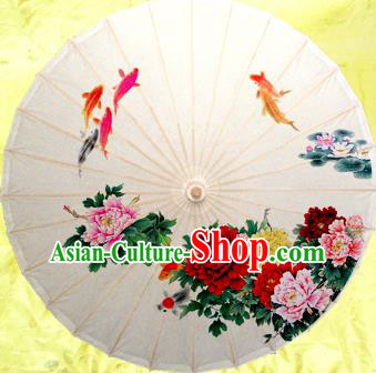 Handmade China Traditional Folk Dance Umbrella Painting Peony Fishes Oil-paper Umbrella Stage Performance Props Umbrellas