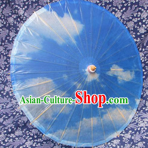 Handmade China Traditional Folk Dance Umbrella Painting Blue Oil-paper Umbrella Stage Performance Props Umbrellas