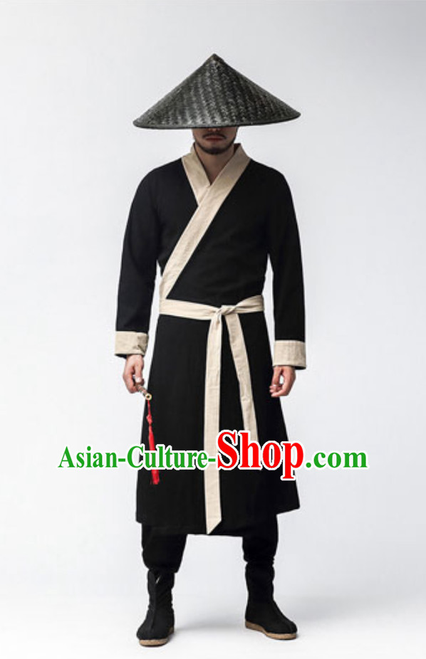 Ancient Chinese Fighter Costumes and Black Hat Complete Set