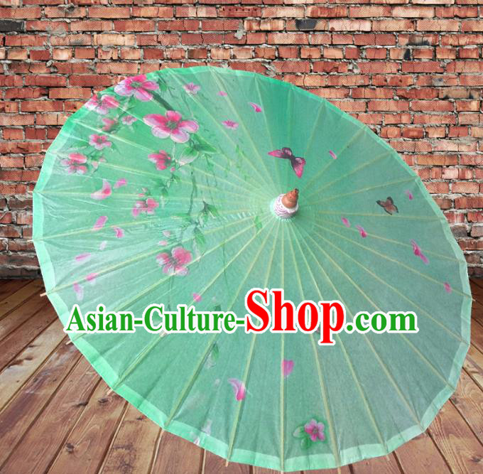 Handmade China Traditional Folk Dance Umbrella Printing Green Oil-paper Umbrella Stage Performance Props Umbrellas