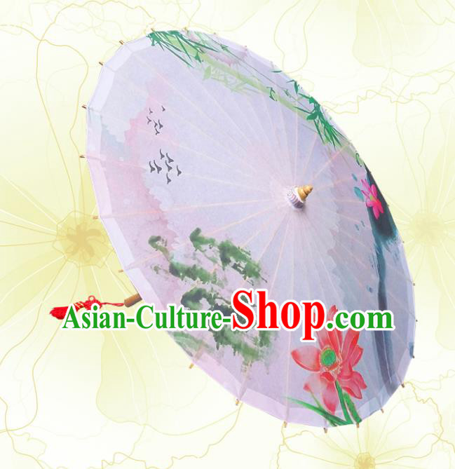 Handmade China Traditional Folk Dance Umbrella Printing Lotus Oil-paper Umbrella Stage Performance Props Umbrellas