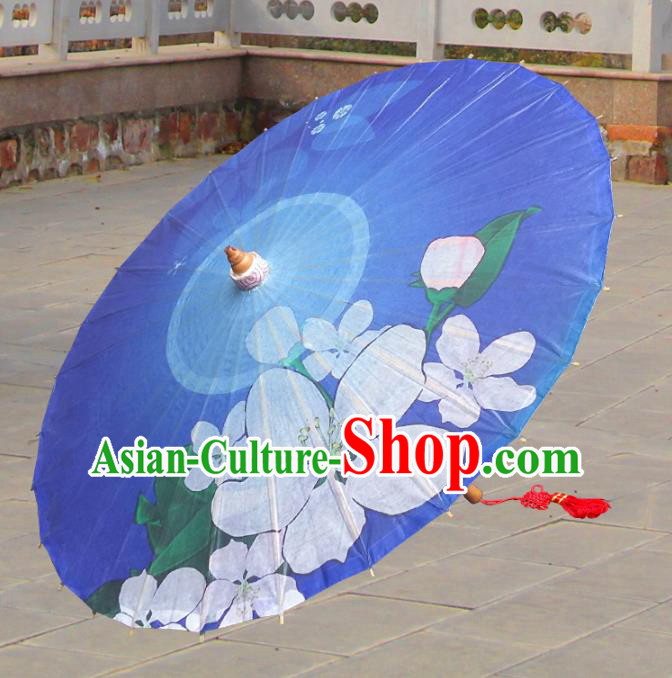 China Traditional Folk Dance Paper Umbrella Hand Painting Flower Blue Oil-paper Umbrella Stage Performance Props Umbrellas