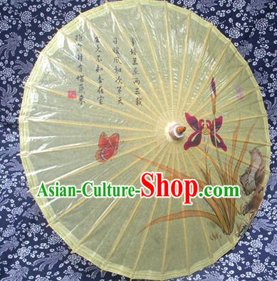 Handmade China Traditional Folk Dance Umbrella Stage Performance Props Umbrellas Printing Orchid Yellow Oil-paper Umbrella