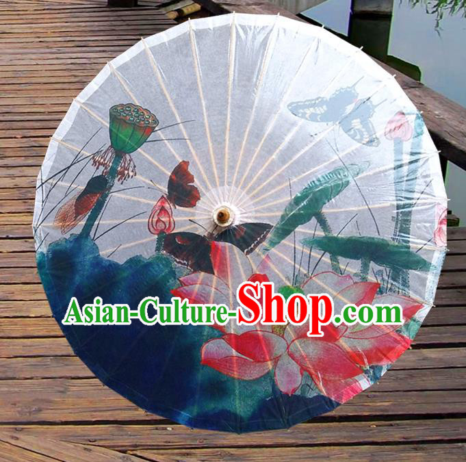 Handmade China Traditional Folk Dance Umbrella Stage Performance Props Umbrellas Printing Lotus Butterfly Oil-paper Umbrella