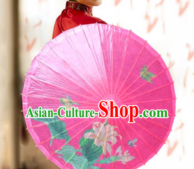 Handmade China Traditional Folk Dance Umbrella Stage Performance Props Umbrellas Printing Pink Oil-paper Umbrella