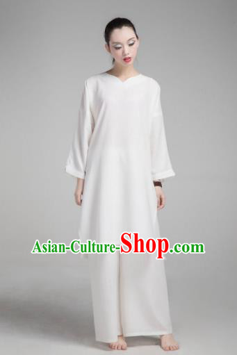 Top Grade Chinese Kung Fu Costume Martial Arts Uniform, China Tai Ji Wushu White Clothing for Women