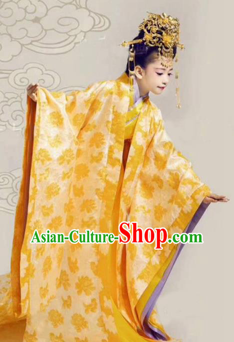 Asian Chinese Ancient Han Dynasty Imperial Empress Costume and Handmade Headpiece Complete Set for Kids