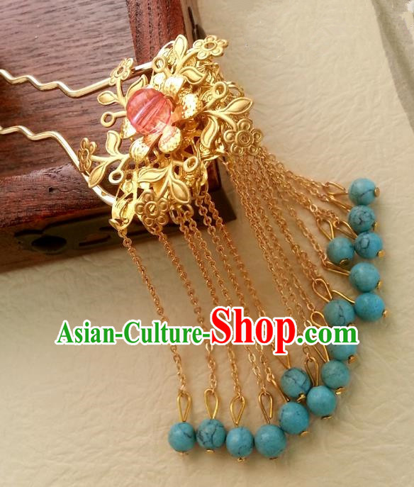 Traditional Chinese Handmade Classical Hair Accessories Golden Tassel Step Shake Ancient Hanfu Hairpins for Women