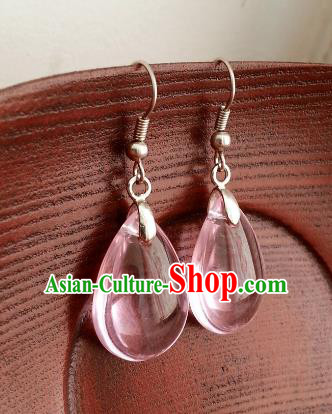 Traditional Chinese Handmade Classical Hanfu Pink Eardrop Ancient Palace Princess Earrings for Women