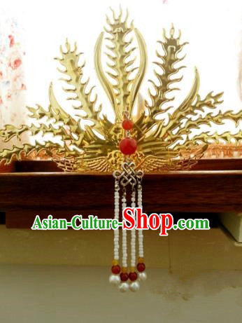Traditional Handmade Chinese Classical Hair Accessories Ancient Princess Golden Hairpins Phoenix Coronet for Women
