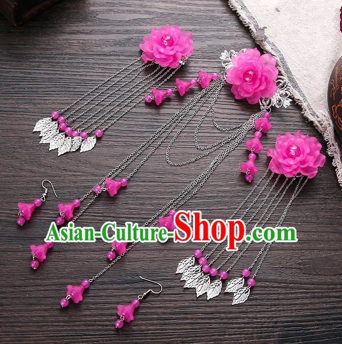 Handmade Asian Chinese Classical Hair Accessories Ancient Rosy Flower Hair Stick Hairpins for Women