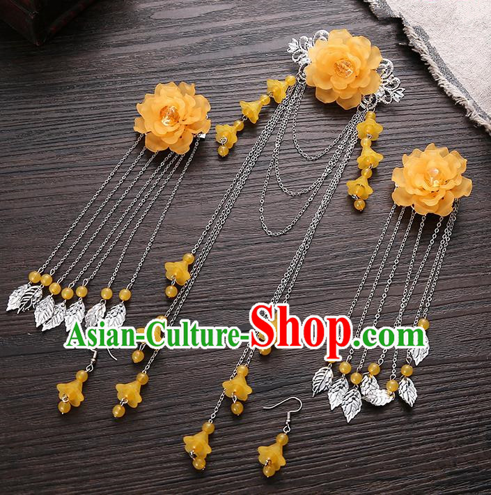 Handmade Asian Chinese Classical Hair Accessories Ancient Orange Flower Hair Stick Hairpins for Women