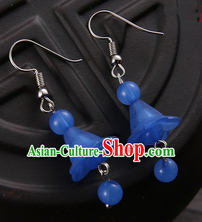 Asian Chinese Traditional Handmade Jewelry Accessories Hanfu Classical Deep Blue Earrings for Women