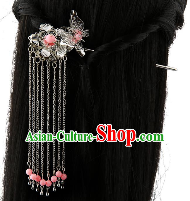 Asian Chinese Handmade Palace Lady Classical Hair Accessories Butterfly Tassel Hairpins for Women