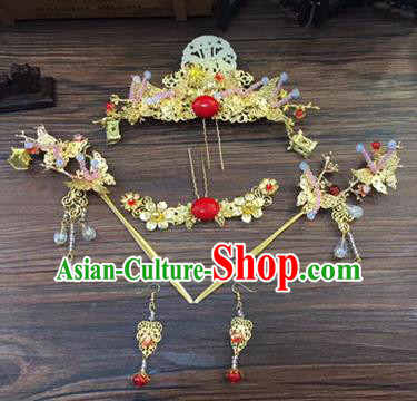 Asian Chinese Handmade Palace Lady Classical Hair Accessories Phoenix Coronet Hairpins Headwear Complete Set for Women