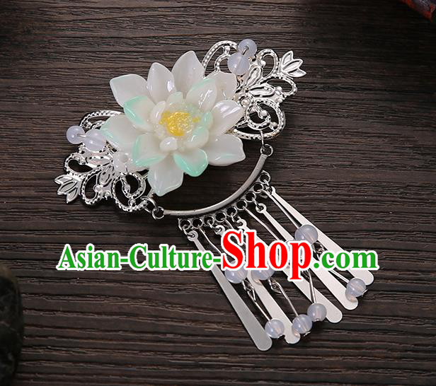 Asian Chinese Handmade Classical Hair Accessories White Flower Tassel Hair Comb Hairpins for Women